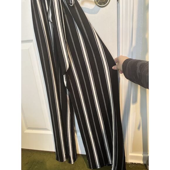 IRIS Jumpsuit Size Small Vertical Stripes Spaghetti Straps Waist Tie Wide Leg - Picture 5 of 7